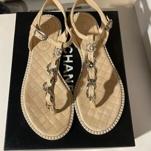 Chanel Calfskin Thong Sandal w/ Monogram